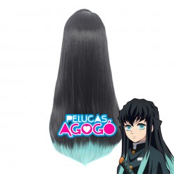 Peluca Negro con Verde Aqua Tokito Muichiro Demon Slayer